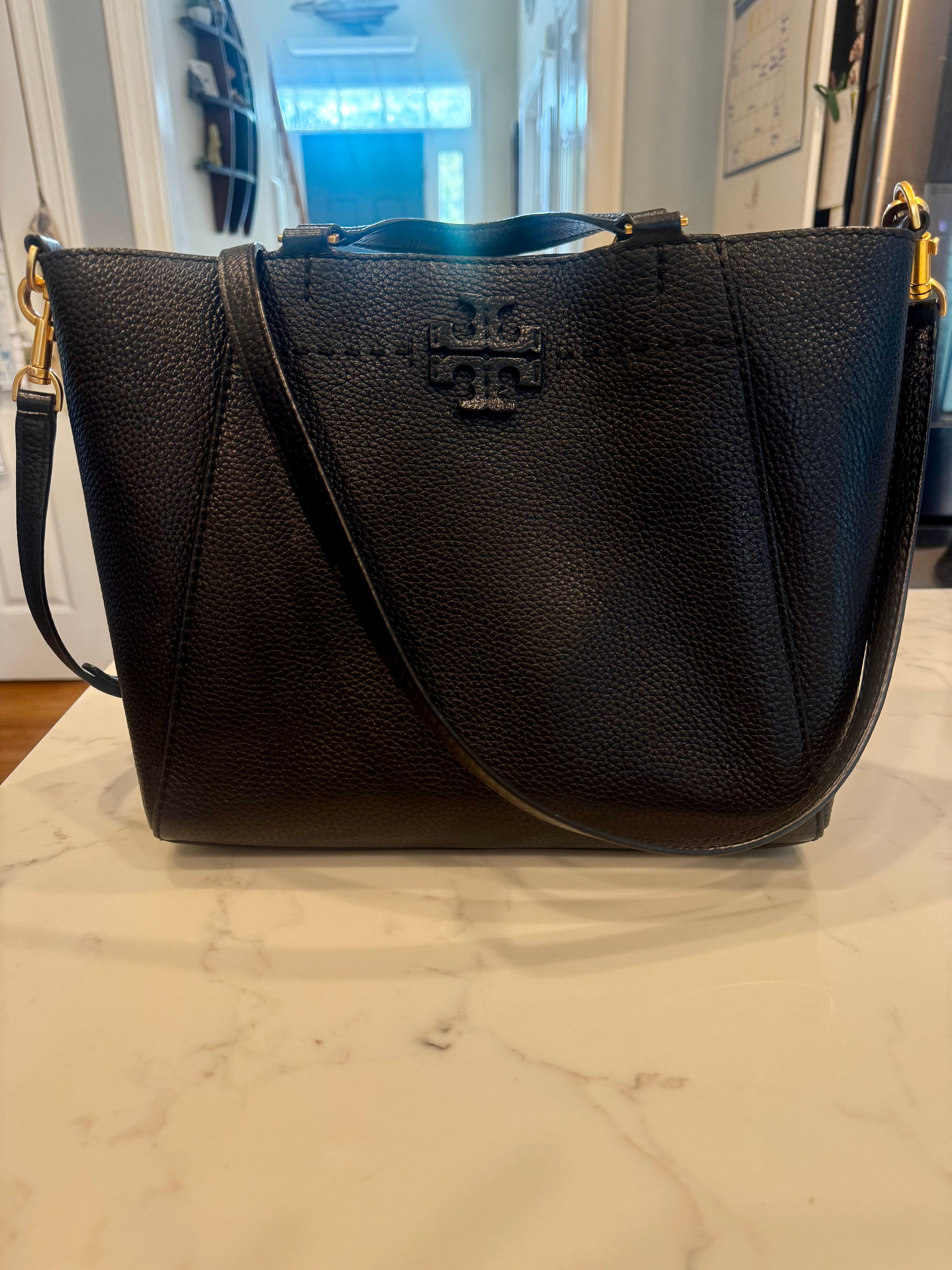 Tory Burch Perry Triple-Compartment Leather Tote – Black