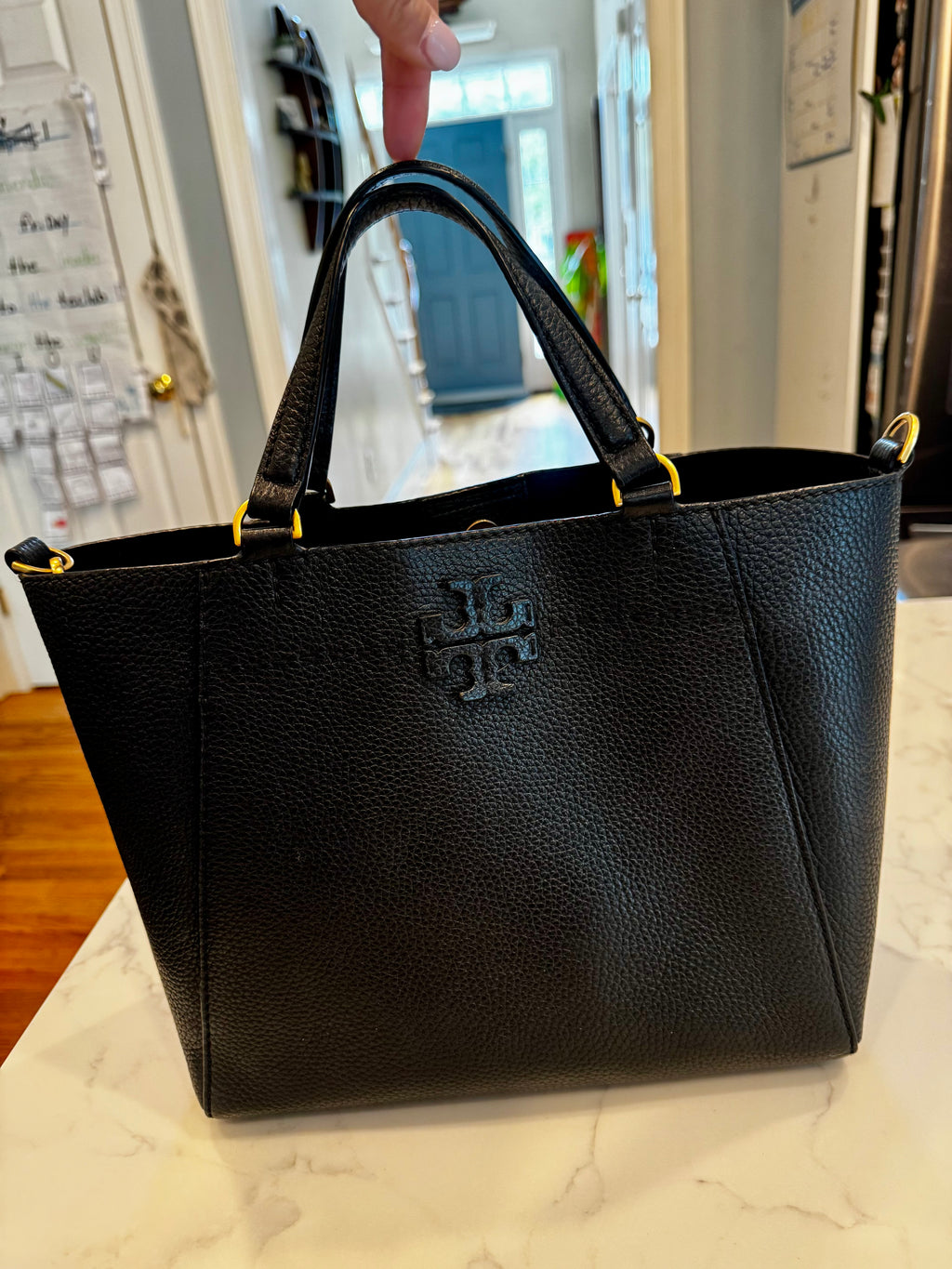 Tory Burch Perry Triple-Compartment Leather Tote – Black