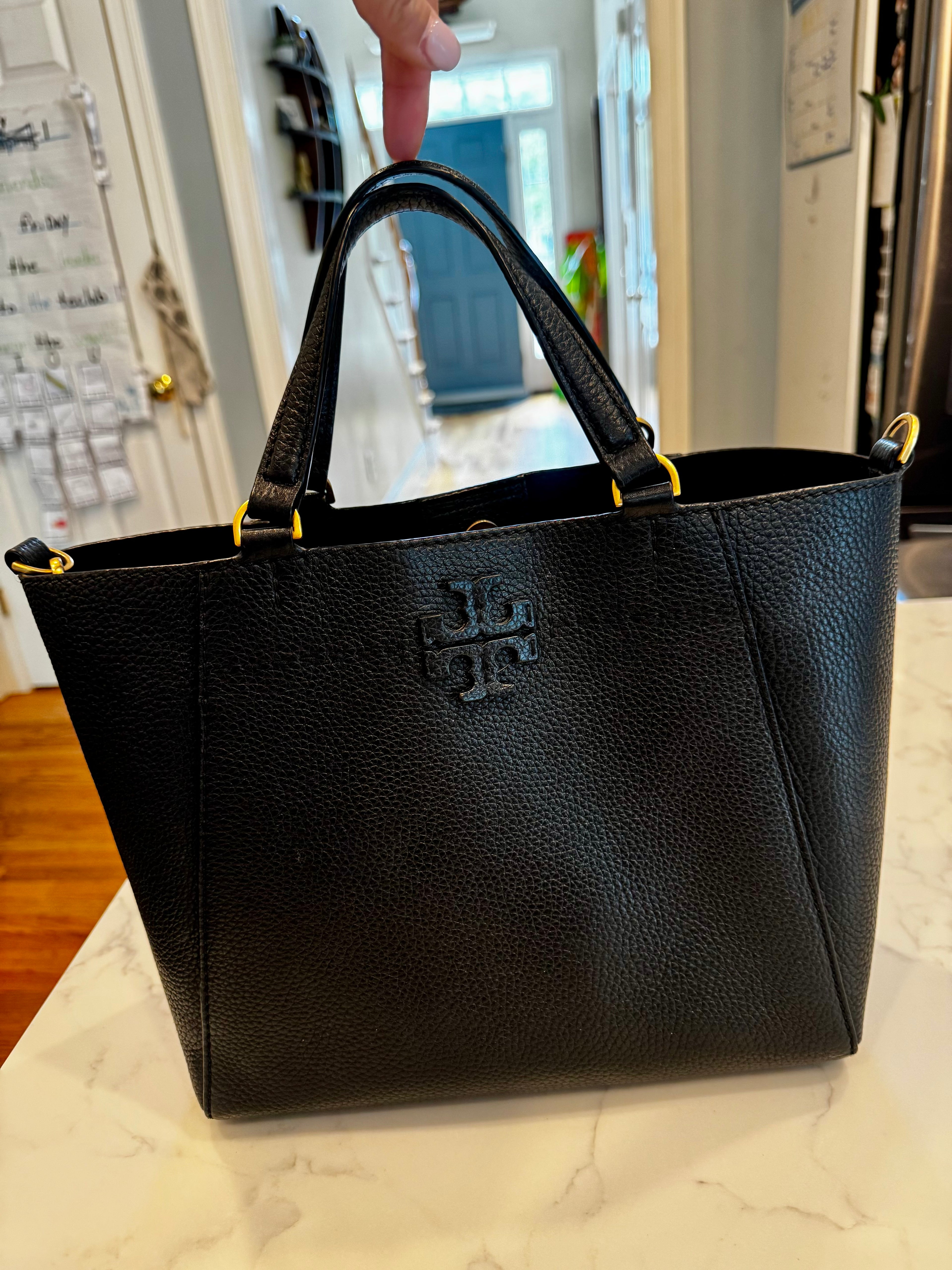 Tory Burch Perry Triple-Compartment Leather Tote – Black