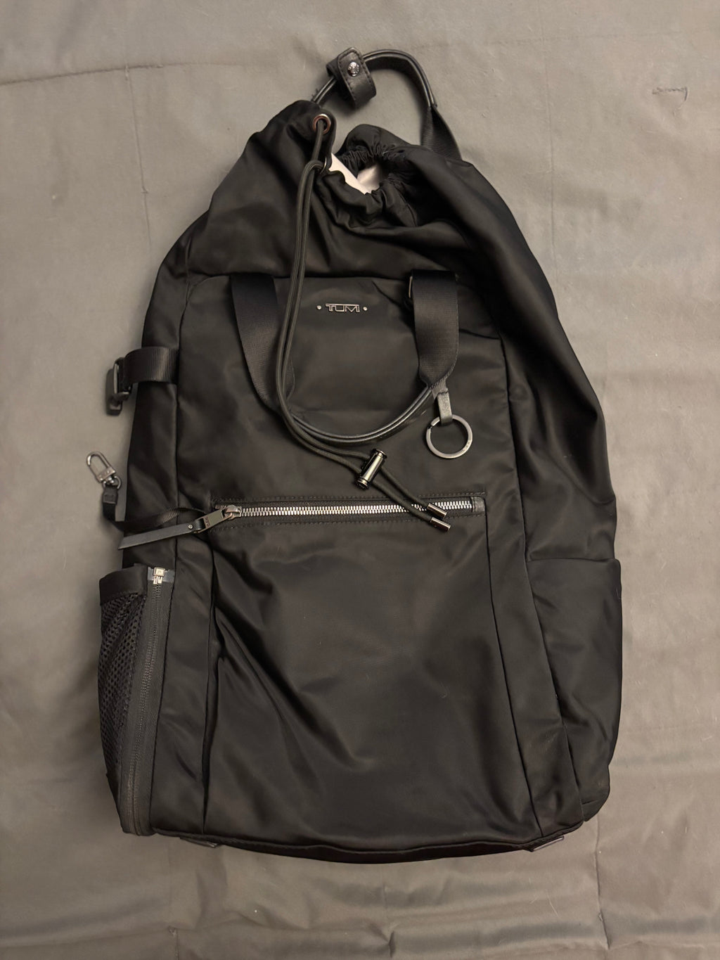 TUMI Voyageur Fern Drawstring Backpack – Black Nylon Luxury Travel Backpack