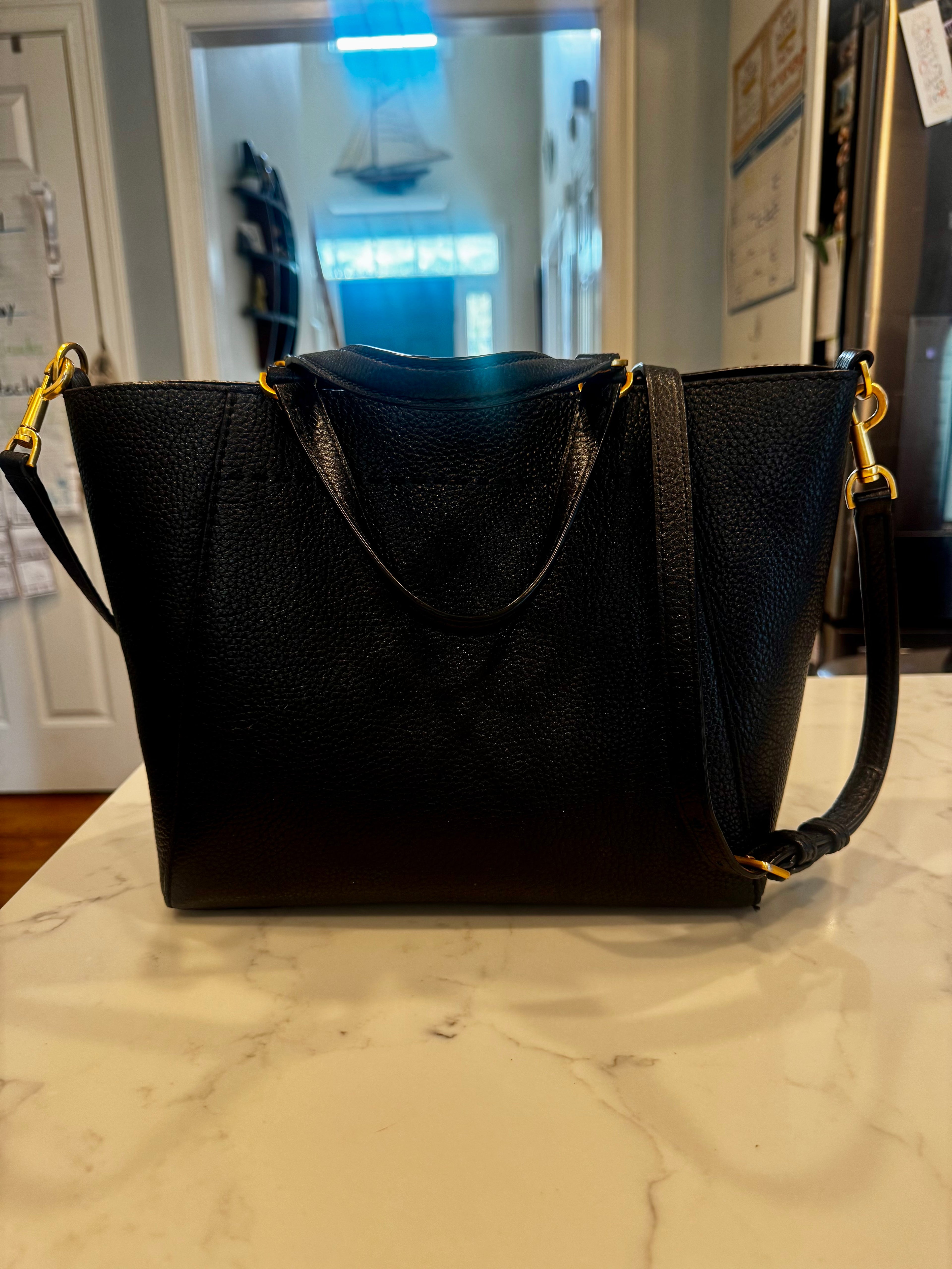 Tory Burch Perry Triple-Compartment Leather Tote – Black